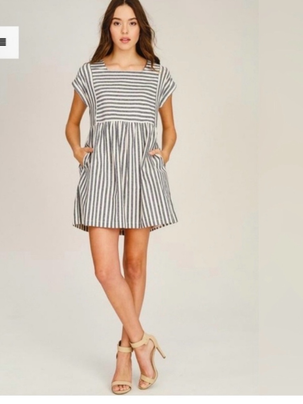 Listicle Striped Short Sleeve Mini Dress from ANTHROPOLOGIE in White and Gray